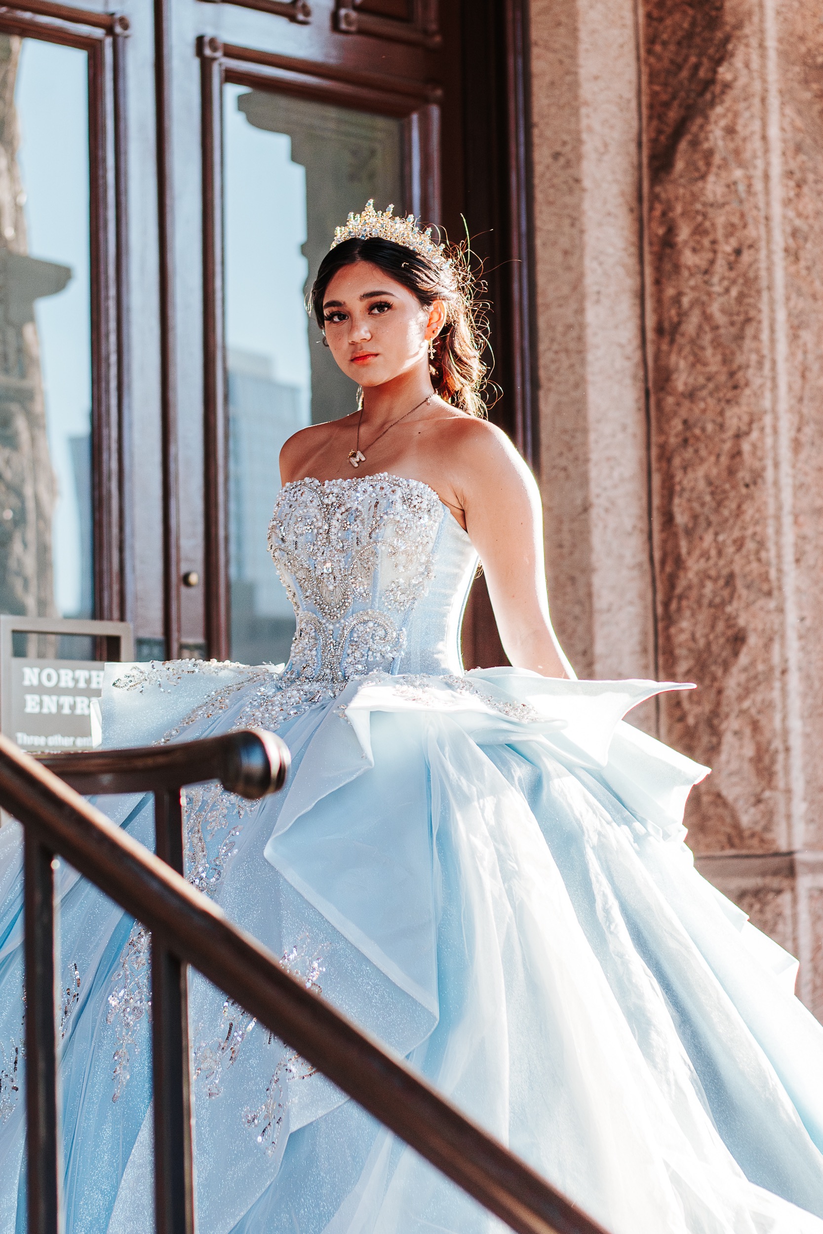Quinceañera portrait at the North Entrance of the Texas State Capitol in downtown Austin, photographed by Weddings by Wendi
